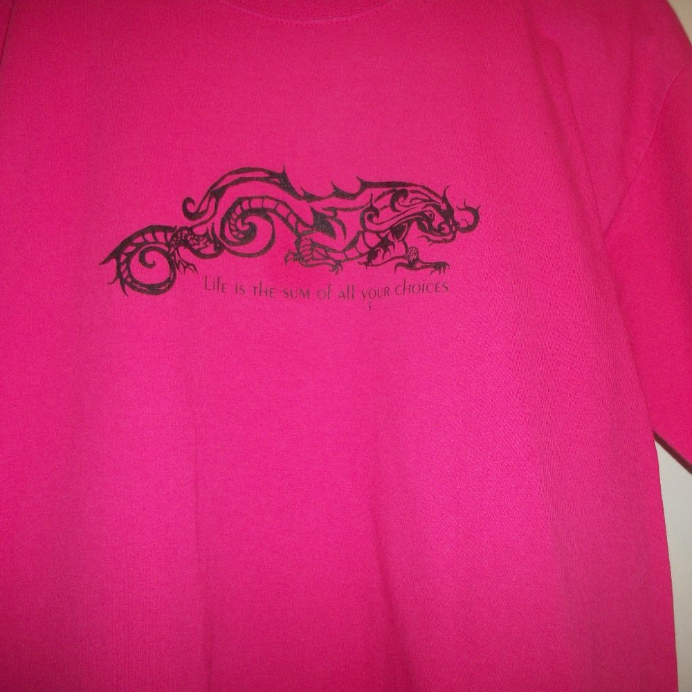 DRAGONCORE BARBIECORE DRAGON HOT PINK TEE SHIRT W SAYING LG